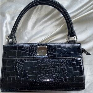 Miche Black Base Handbag Bag with Croc-Embossed Ella Skin Silver Hardware